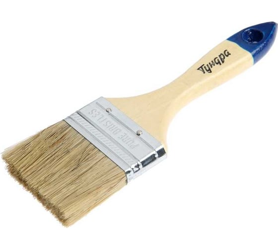 Изображение товара Кисть ТУНДРА плоская, натуральная щетина, деревянная рукоятка, 2.5, 63 мм 881505