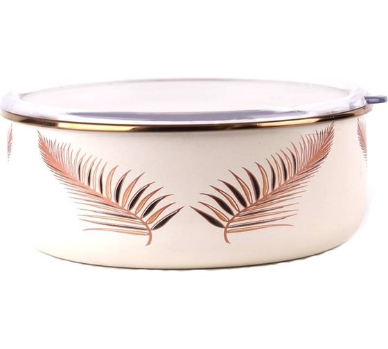 Изображение товара Эмалированная миска Катюша 16 см, 0,8 л, Листья, крышка акрил 4022-080-2