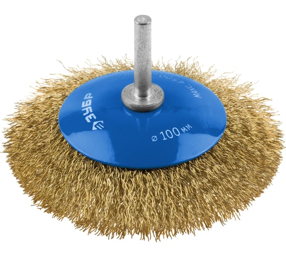 Изображение товара Щетка коническая (100 мм; 0.3 мм витая латунированная стальная проволока) для дрели ЗУБР 35233-100_z02