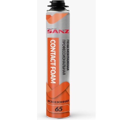 Изображение товара Монтажная профессиональная пена SANZ pu contact foam 65, всесезонная, 770 г PU-FOAM-CONTACT
