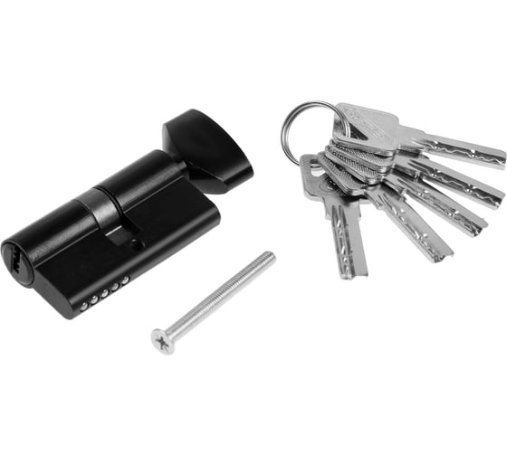 Изображение товара Цилиндровый механизм ТУНДРА, 60 мм, с вертушкой, перфор. ключ, 5 ключей, цвет черный 9376702
