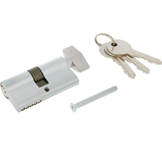 Изображение товара Цилиндровый механизм ТУНДРА, 60 мм, с вертушкой, английский ключ, 3 ключа, хром 2921827