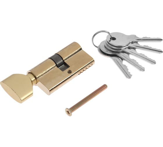 Изображение товара Цилиндровый механизм ТУНДРА, 60 мм, с вертушкой, английский ключ, 5 ключей, цвет золото 2921832