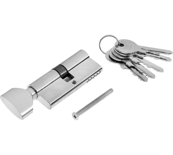 Изображение товара Цилиндровый механизм ТУНДРА, 70 мм, с вертушкой, английский ключ, 5 ключей, цвет хром 2921839