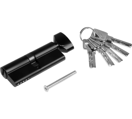 Изображение товара Цилиндровый механизм ТУНДРА, 80 мм, с вертушкой, перфор. ключ, 5 ключей, цвет черный 9376704