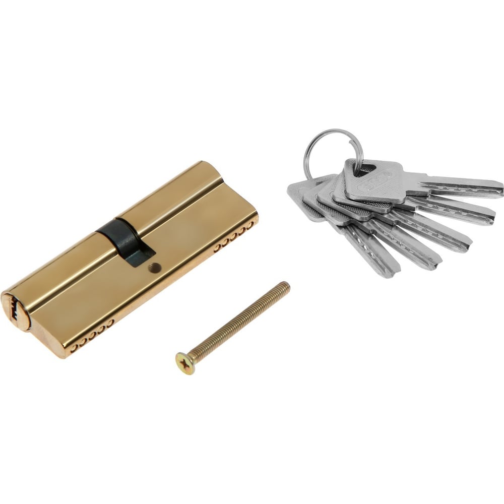 Изображение товара Цилиндровый механизм ТУНДРА, 90 мм, перфорированный ключ, упаковка 5 ключей, золото