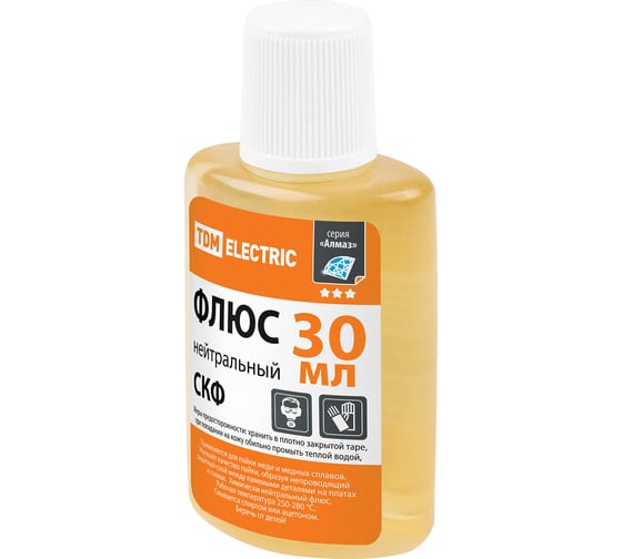 Изображение товара Флюс TDM ELECTRIC нейтральный СКФ, спирто-канифольный, 30 мл, дозатор, инд. упаковка, серия "Алмаз" SQ1025-1506