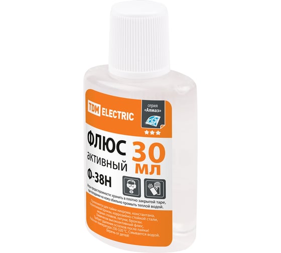 Изображение товара Флюс для пайки активный Ф-38Н TDM ELECTRIC, для пайки нихрома, 30 мл, дозатор, серия Алмаз SQ1025-1507