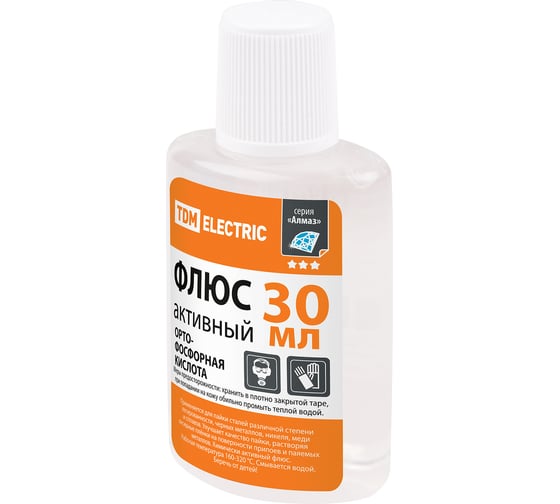 Изображение товара Флюс для пайки активный ОК TDM ELECTRIC, ортофосфорная кислота, 30 мл, дозатор, серия Алмаз SQ1025-1503