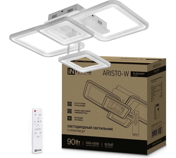 Изображение товара Светодиодный светильник IN HOME elegant aristo-w 90Вт, 230В, 3000-6500k, 7000Лм, 535x370x151мм, пульт ду, белый 4690612047300