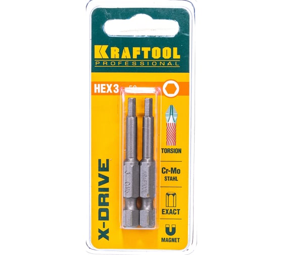 Изображение товара Биты торсионные кованые, обточенные (HEX3; 50 мм; 2 шт.) KRAFTOOL 26127-3-50-2