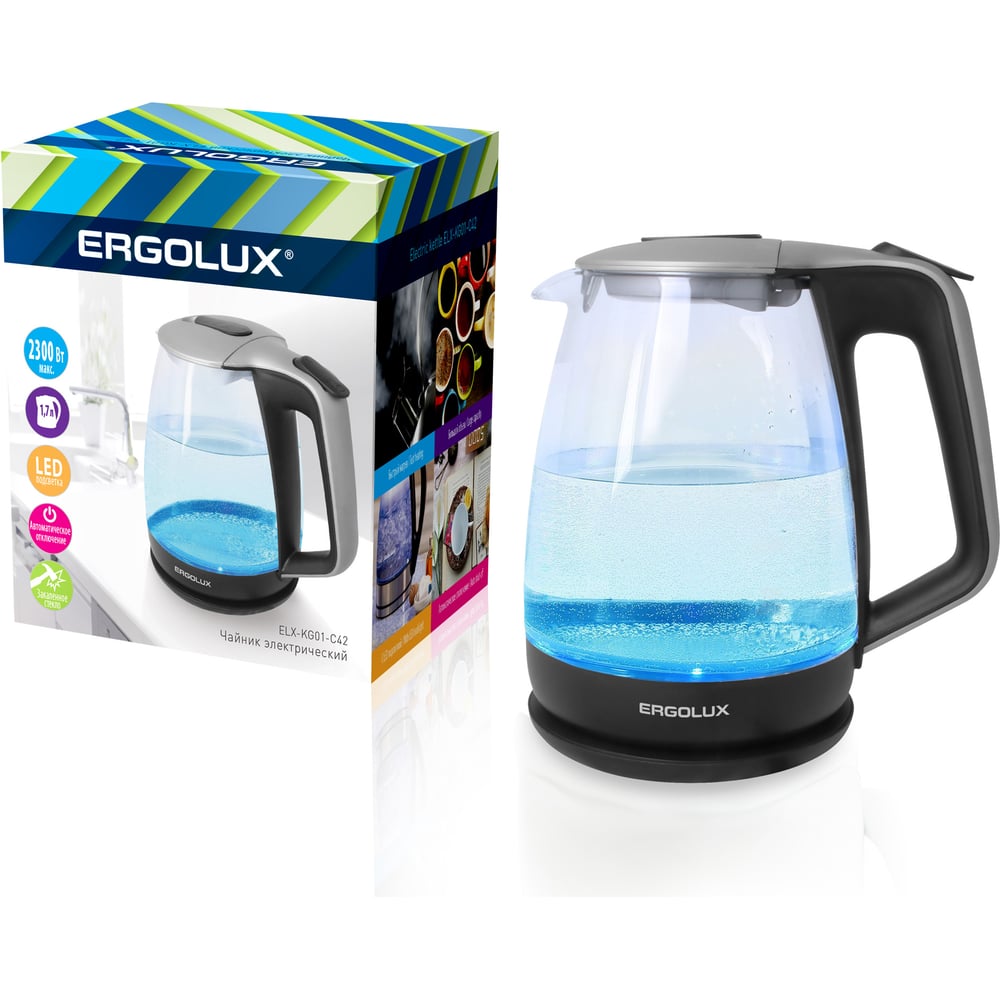 Изображение товара Электрический чайник ERGOLUX ELX-KG01-C42 1.7л черный с подсветкой и защитой Изображение товара Электрический чайник ERGOLUX ELX-KG01-C42 1.7л черный с подсветкой и защитой