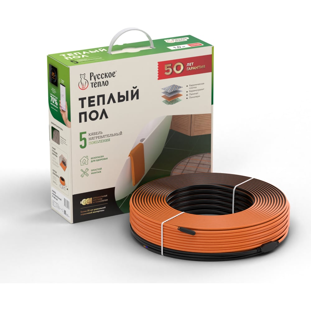 Изображение товара Теплый пол Русское тепло нагревательный кабель 39м 790 Вт с терморегулятором РТ-15