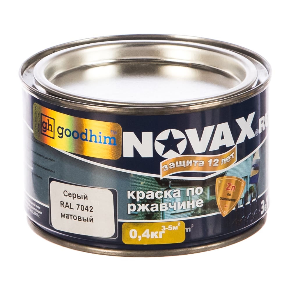 фото Грунт-эмаль goodhim novax 3в1 серый ral 7042, матовая, 0,4 кг 10861