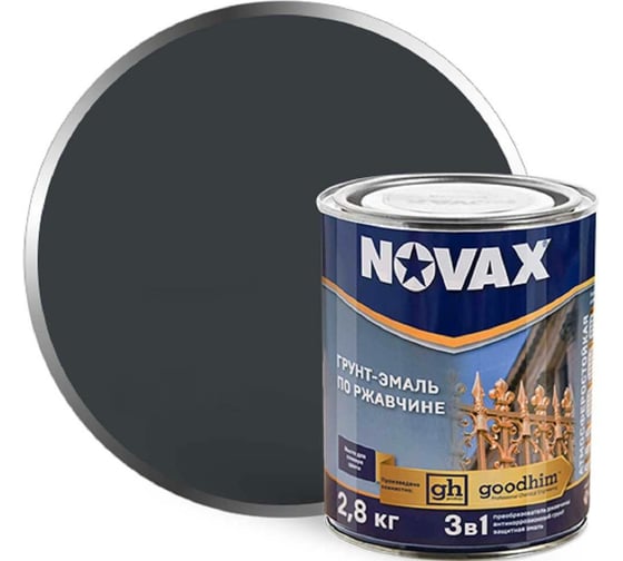Изображение товара Грунт-эмаль Goodhim NOVAX 3в1 темно-серый RAL 7016, глянцевая, 2,8 кг 10960