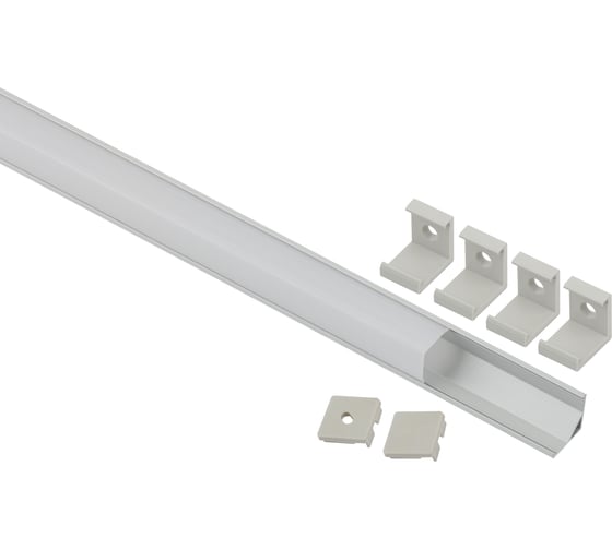 Изображение товара Комплект с угловым анодированным профилем ЭРА 1616S CAB280 16х16мм, 2м и квадратным экраном Б0039466