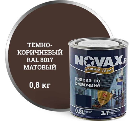 Изображение товара Грунт-эмаль Goodhim NOVAX 3в1 темно-коричневый RAL 8017, матовая, 0,8 кг 39702