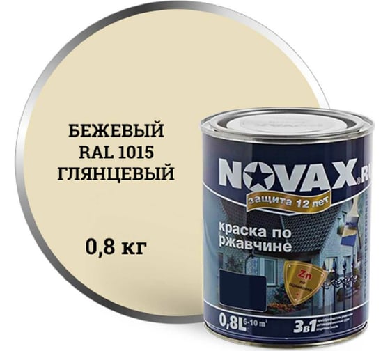 Изображение товара Грунт-эмаль Goodhim NOVAX 3в1 бежевый RAL 1015, глянцевая, 0,8 кг 39634