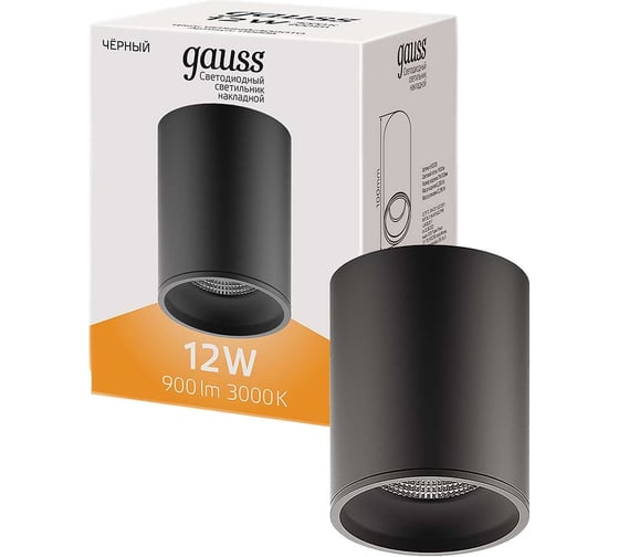 Изображение товара Накладной LED светильник Gauss 12W (черный/черный) 3000K 79x100мм HD028