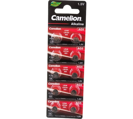 Изображение товара Батарейка для часов Camelion G5 BL-10 Mercury Free AG5-BP10 0%Hg 393A/LR754/193 12813