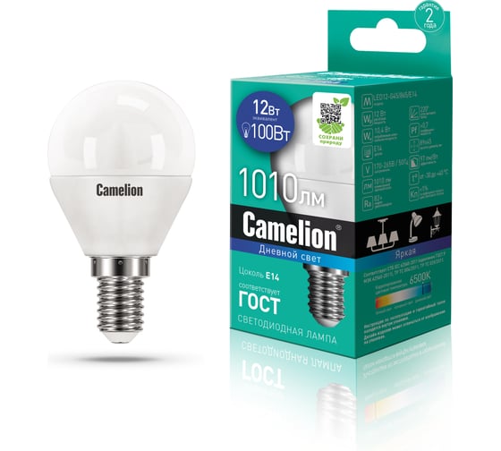 Изображение товара Светодиодная лампа Camelion LED12-G45/865/E14 12Вт 220В 13697