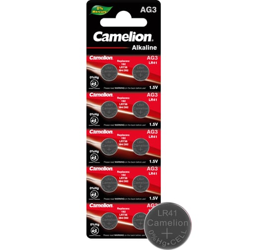 Изображение товара Батарейка для часов Camelion G3 BL-10 Mercury Free AG3-BP10 0%Hg 392A/LR41/192 12811