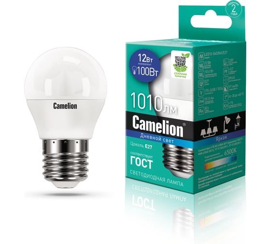 Изображение товара Светодиодная лампа Camelion LED12-G45/865/E27 12Вт 220В 13698