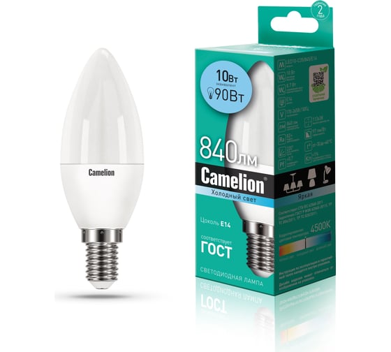 Изображение товара Светодиодная лампа Camelion LED10-C35/845/E14 10Вт 220В 13561