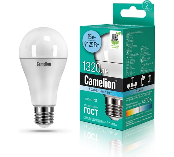 Изображение товара Светодиодная лампа Camelion LED15-A60/845/E27 15Вт 220В 12186