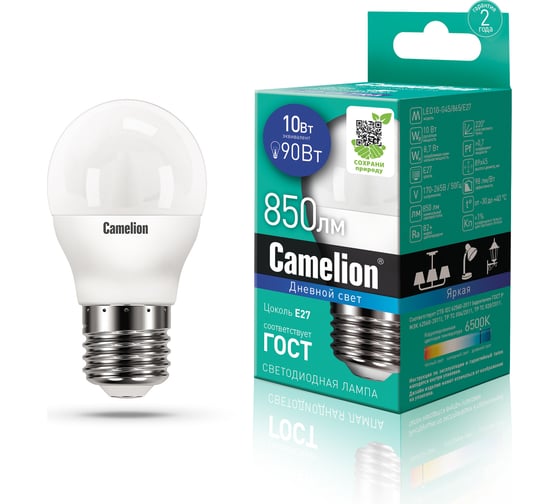 Изображение товара Светодиодная лампа Camelion LED10-G45/865/E27 10Вт 220В 13570