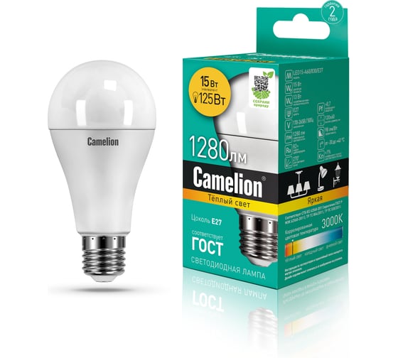 Изображение товара Светодиодная лампа Camelion LED15-A60/830/E27 15Вт 220В 12185