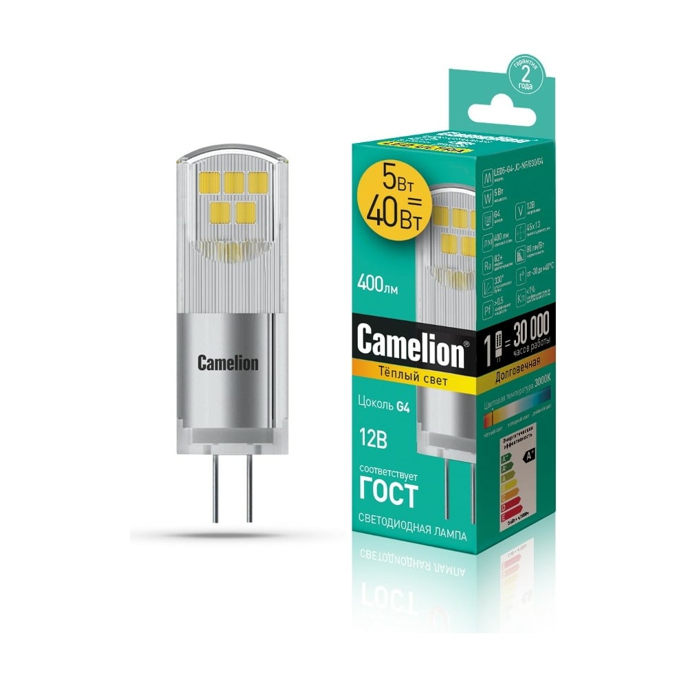 фото Светодиодная лампа camelion led5-g4-jc-nf/830/g4 5вт 12в ac/dc 13749