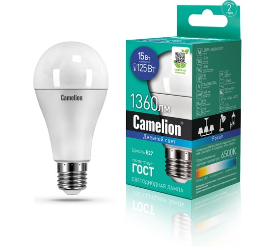 Изображение товара Светодиодная лампа Camelion LED15-A60/865/E27 15Вт 220В 12713