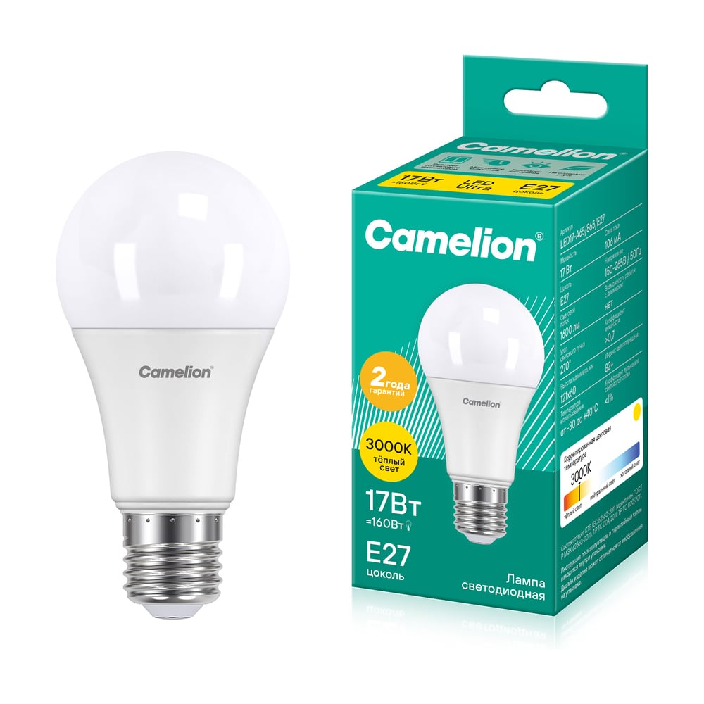Изображение товара Светодиодная лампа Camelion LED17-A65/830/E27 17Вт 220В 12308 Изображение товара Светодиодная лампа Camelion LED17-A65/830/E27 17Вт 220В 12308