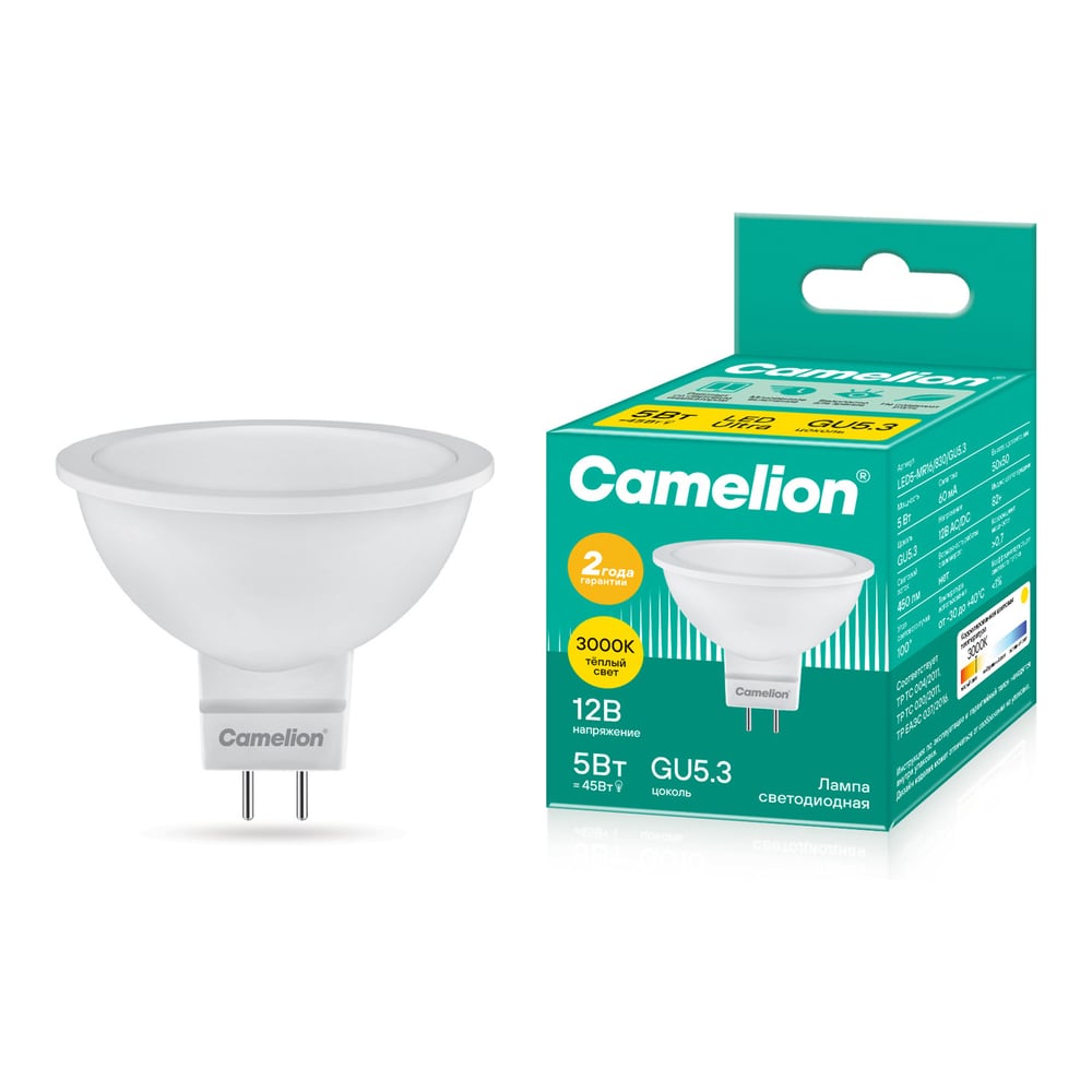 Светодиодная лампа Camelion LED5-MR16/830/GU5.3 5Вт 12В AC/DC 12025