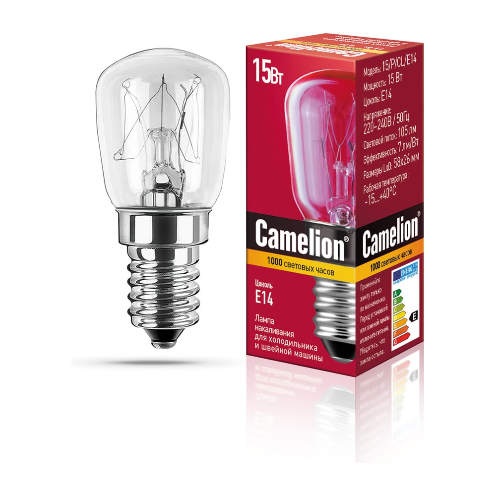 Изображение товара Лампа накаливания для холодильников и швейных машин Camelion MIC 15/P/CL/E14 12116