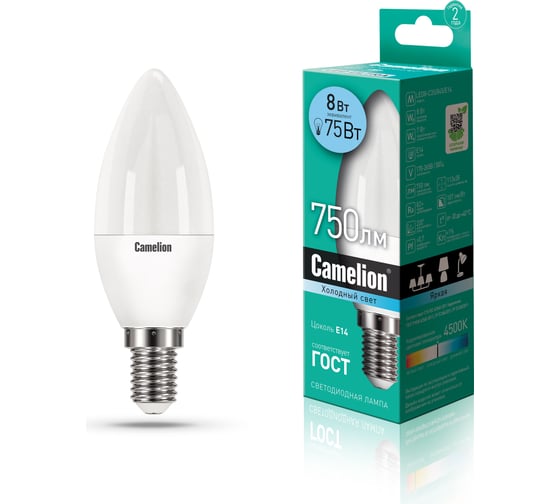 Изображение товара Светодиодная лампа Camelion LED8-C35/845/E14 8Вт 220В 12386