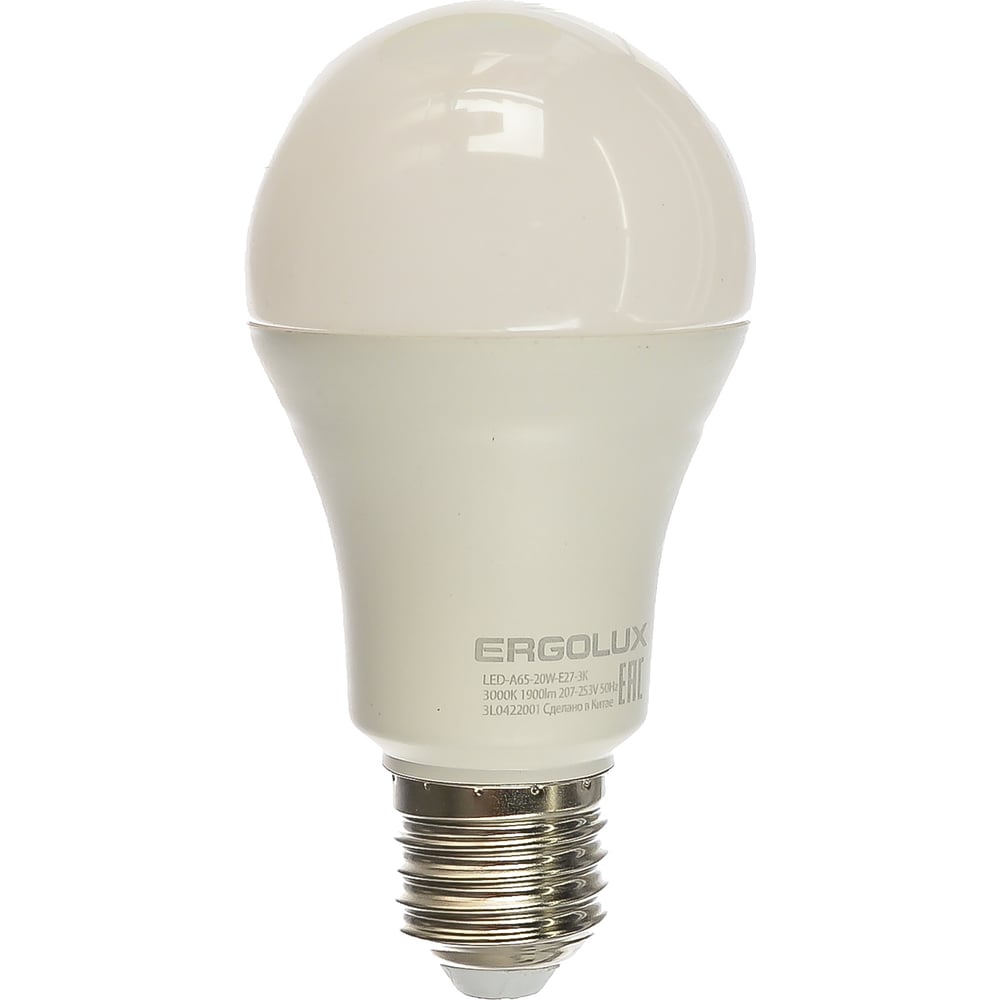 фото Электрическая светодиодная лампа ergolux led-a65-20w-e27-3k лон 20вт e27 3000k 172-265в 13182