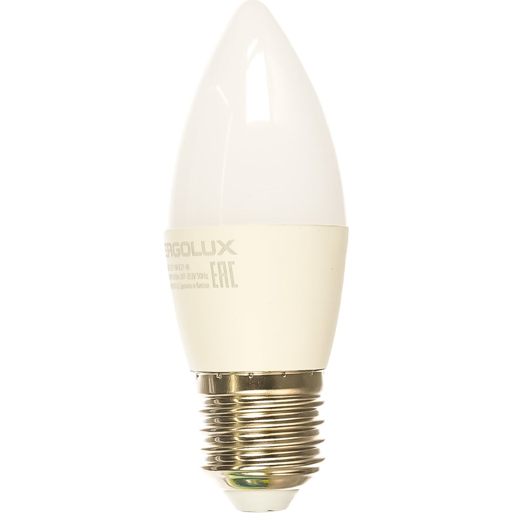 фото Электрическая светодиодная лампа ergolux led-c35-7w-e27-3k свеча 7вт e27 3000k 172-265в 13297