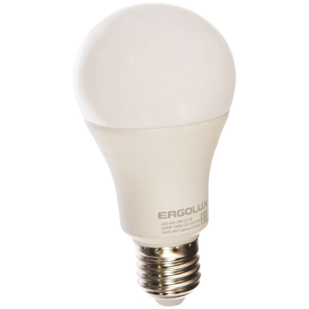 фото Электрическая светодиодная лампа ergolux led-a65-20w-e27-6k лон 20вт e27 6500k 172-265в 13184