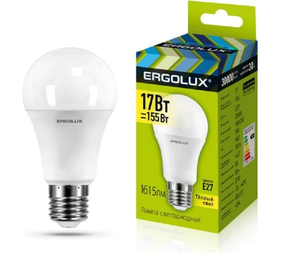 Изображение товара Электрическая светодиодная лампа Ergolux LED-A60-17W-E27-3K ЛОН 17Вт E27 3000K 172-265В 13179