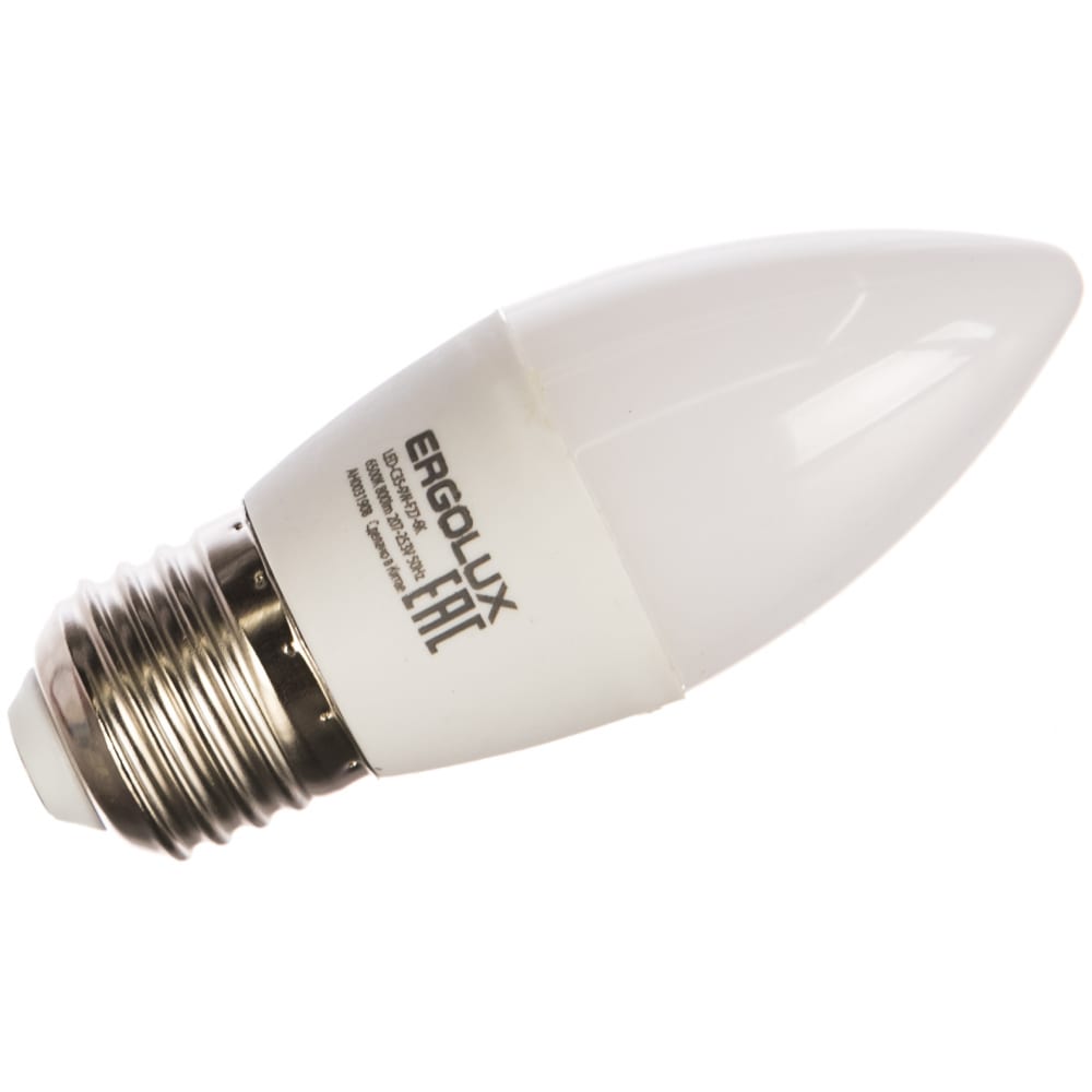 фото Электрическая светодиодная лампа ergolux led-c35-9w-e27-6k свеча 9вт e27 6500k 172-265в 13172