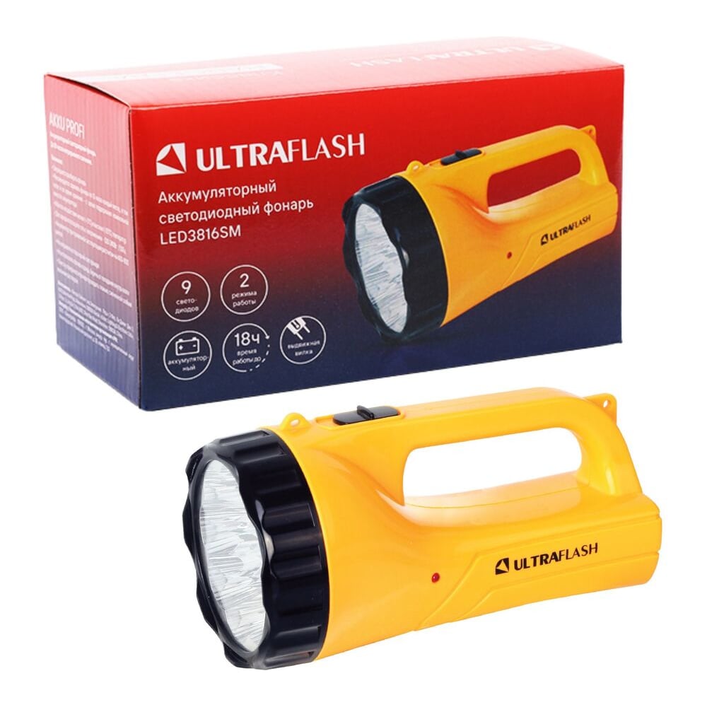 Изображение товара Аккумуляторный фонарь Ultraflash LED3816SM 9LED 2 режима IP22 для дома и работы