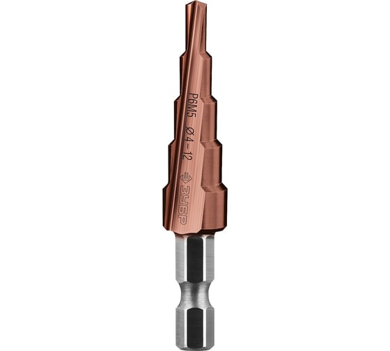 Изображение товара Ступенчатое сверло по металлу ЗУБР Кобальт 4-12 мм, 5 ступеней, сталь Р6М5+Со 29672-4-12-5_z01