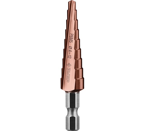 Изображение товара Ступенчатое сверло по металлу ЗУБР Кобальт 4-12 мм, 9 ступеней, сталь Р6М5+Со 29672-4-12-9_z01