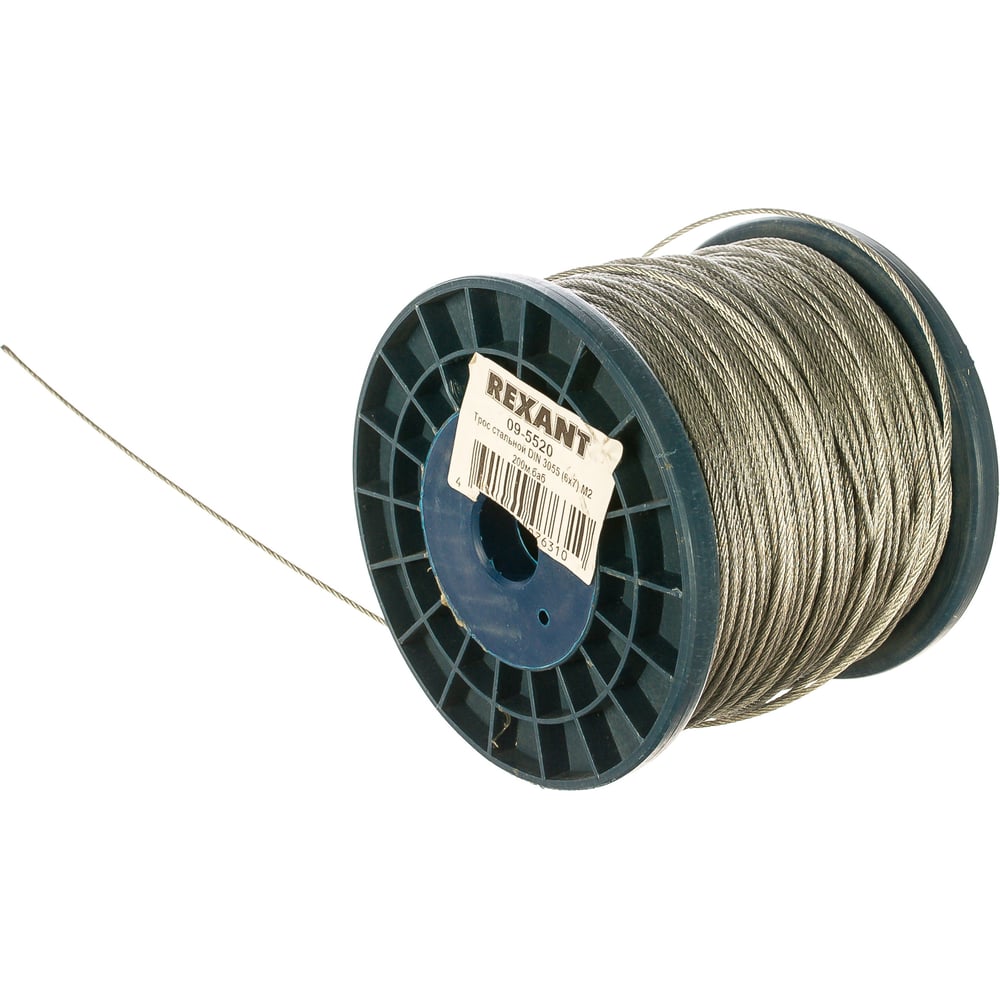 Изображение товара Стальной трос REXANT DIN 3055 09-5520 длина 200 м диаметр 2 мм цинкованный
