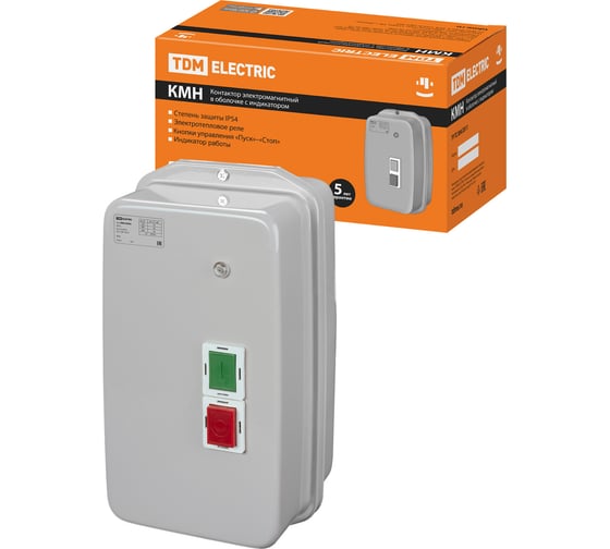 Изображение товара Контактор TDM ELECTRIC КМН49562 95А в оболочке с индикатором Ue=220В/АС3 IP54 SQ0709-0039