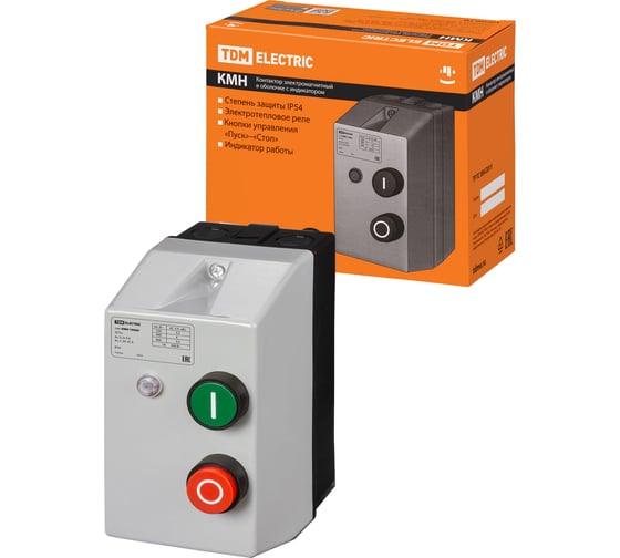 Изображение товара Контактор TDM ELECTRIC КМН10960 9А в оболочке с индикатором Ue=380В/АС3 IP54 SQ0709-0022
