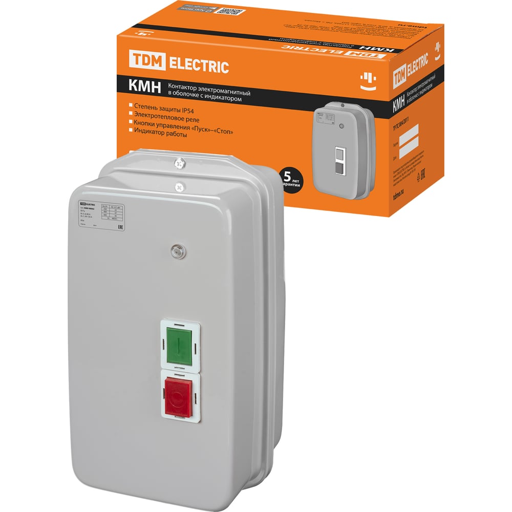 Изображение товара Контактор TDM ELECTRIC КМН48062 80А в оболочке с индикатором Ue=380В/АС3 IP54 SQ0709-0038