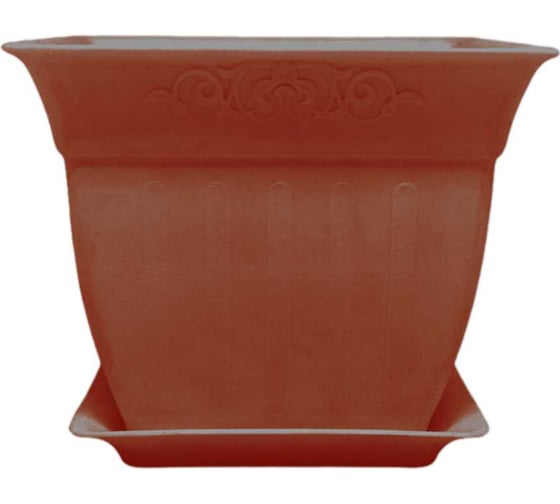 Изображение товара Кашпо Осколпласт 15х15 квадратное, поддон, терракотовый 151-09